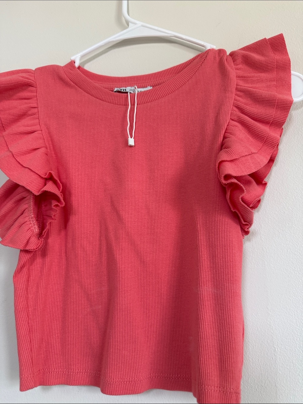 Zara Coral Ruffle-Sleeve Ribbed Top - Picture 4 of 4
